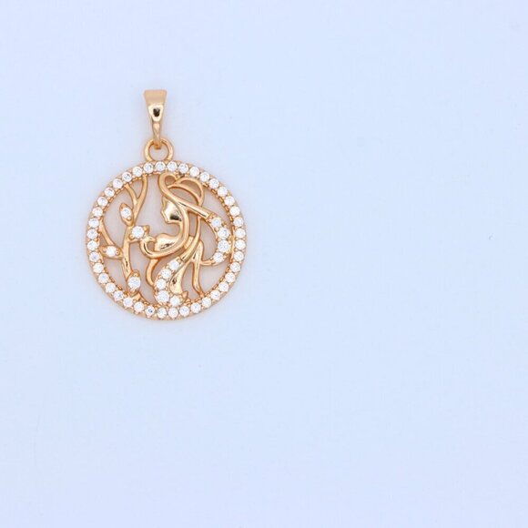 "Elegant Rose Gold Round Pendant with Floral and Woman Silhouette, XPPT1516 - Picture 7 of 12